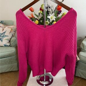 Pink Rose V-Neck Sweater in Vibrant Pink